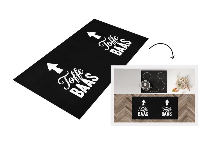 KitchenYeah Keukenloper Loper keuken Toffe baas Wit Quotes Zwart 120x60 cm Keukenloper vinyl