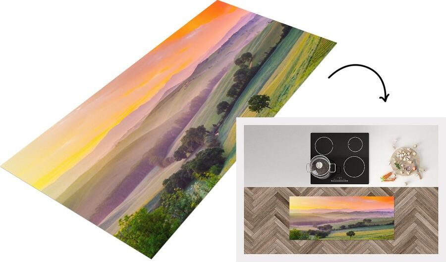 KitchenYeah Keukenloper Loper keuken Toscane Landschap Kleurrijk 120x50 cm Keukenloper vinyl