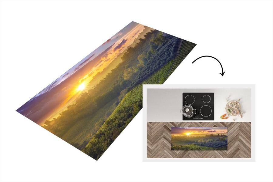 KitchenYeah Keukenloper Loper keuken Toscane Landschap Zon 120x50 cm Keukenloper vinyl