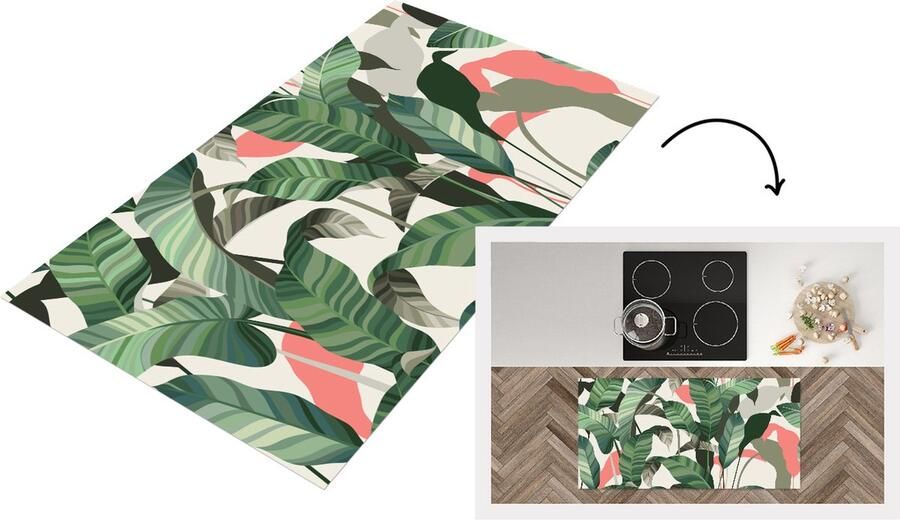 KitchenYeah Keukenloper Loper keuken Tropisch Bladeren Roze 120x60 cm Keukenloper vinyl