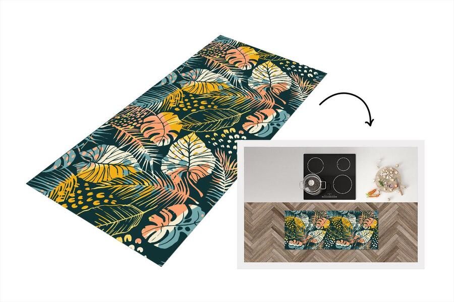KitchenYeah Keukenloper Loper keuken Tropische bladeren Zomer Patronen 120x50 cm Keukenloper vinyl