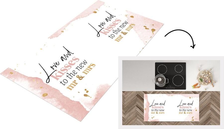KitchenYeah Keukenloper Loper keuken Trouwen 'Love and kisses to the new Mrs & Mrs' Spreuken Quotes 120x60 cm Keukenloper vinyl
