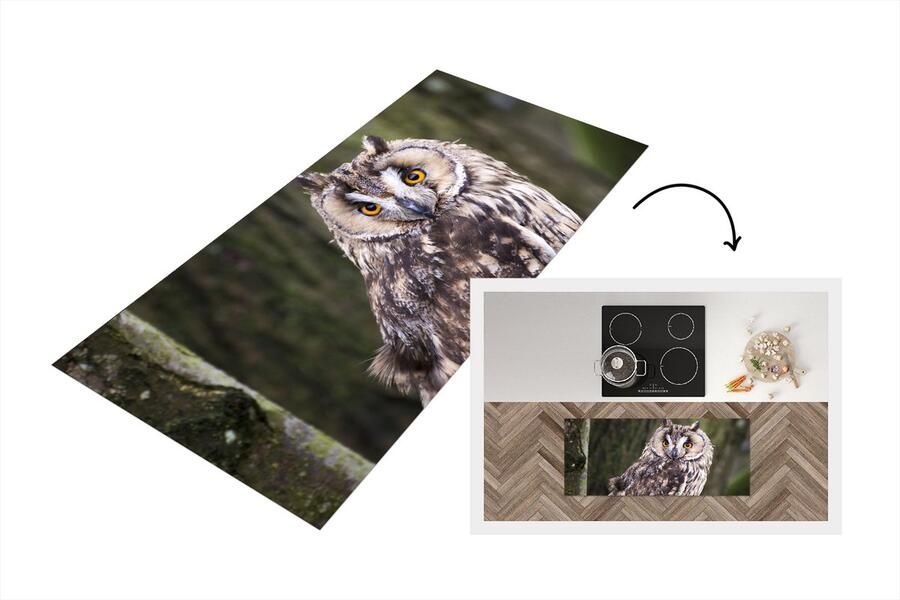 KitchenYeah Keukenloper Loper keuken Uil Close up Boom 120x50 cm Keukenloper vinyl