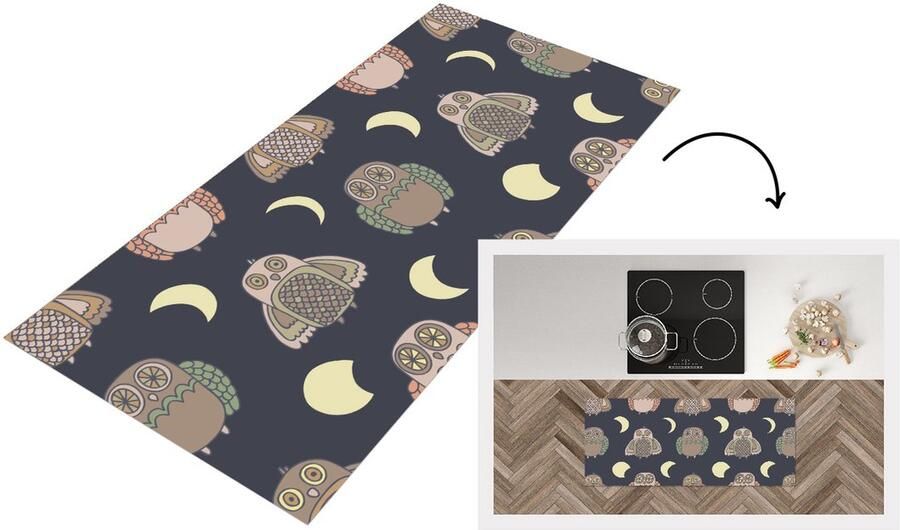 KitchenYeah Keukenloper Loper keuken Uil Patronen Maan 120x50 cm Keukenloper vinyl