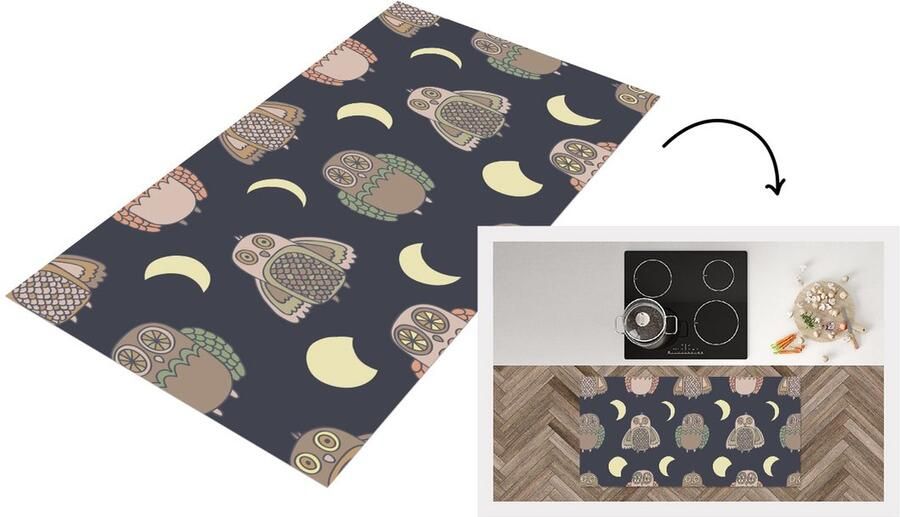 KitchenYeah Keukenloper Loper keuken Uil Patronen Maan 120x60 cm Keukenloper vinyl
