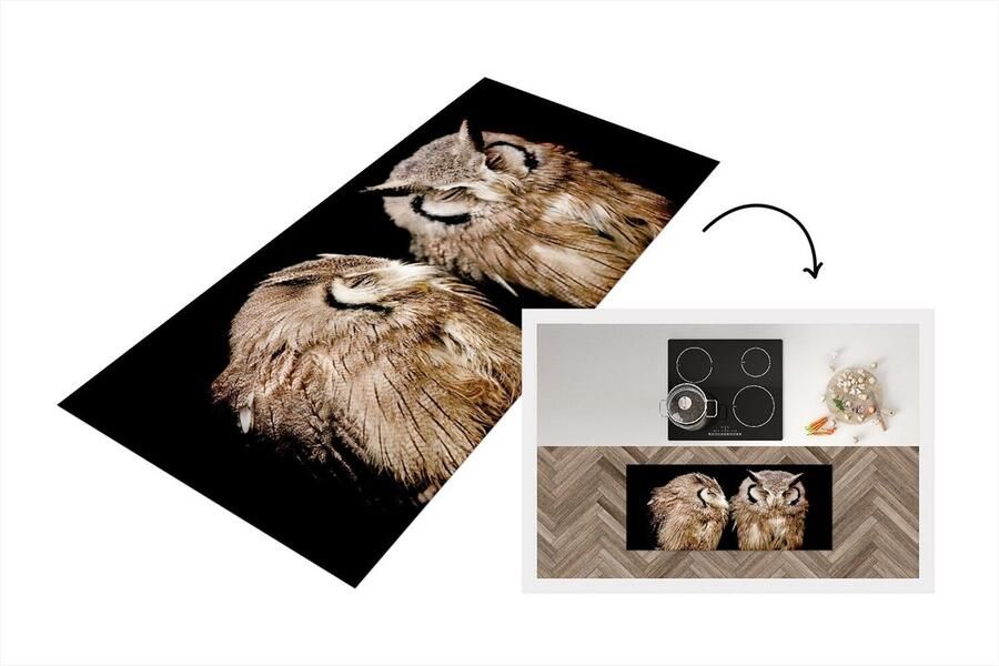 KitchenYeah Keukenloper Loper keuken Uil Vogel Zwart 120x50 cm Keukenloper vinyl