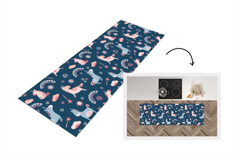 KitchenYeah Keukenloper Loper keuken Unicorn Regenboog Patronen 180x60 cm Keukenloper vinyl