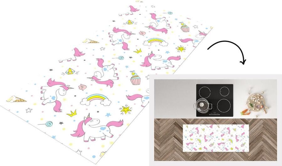 KitchenYeah Keukenloper Loper keuken Unicorn Regenboog Patroon 120x50 cm Keukenloper vinyl