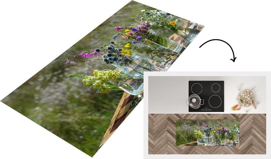 KitchenYeah Keukenloper Loper keuken Vaas Bloemen Kleuren 120x50 cm Keukenloper vinyl