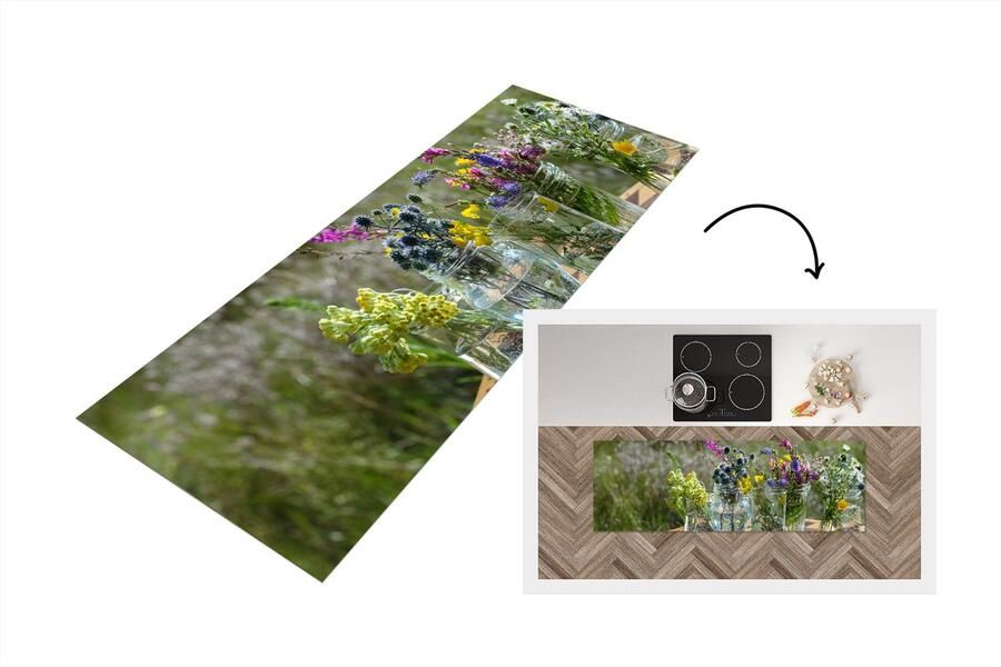 KitchenYeah Keukenloper Loper keuken Vaas Bloemen Kleuren 150x50 cm Keukenloper vinyl
