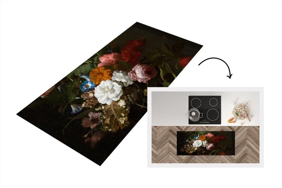 KitchenYeah Keukenloper Loper keuken Vaas met bloemen Schilderij van Rachel Ruysch 120x50 cm Keukenloper vinyl
