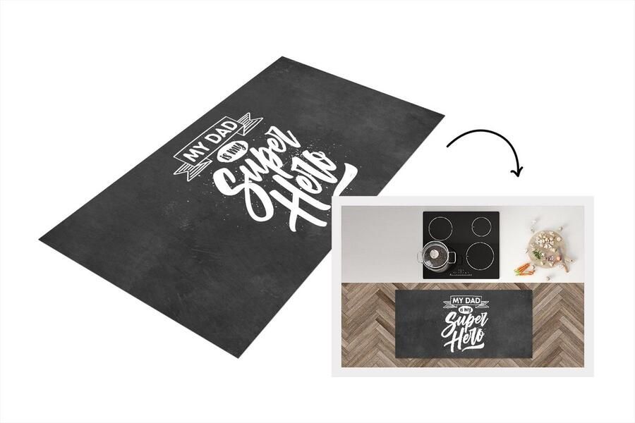 KitchenYeah Keukenloper Loper keuken Vaderdag Cadeau man Quote My dad is my superhero Spreuken 120x60 cm Keukenloper vinyl