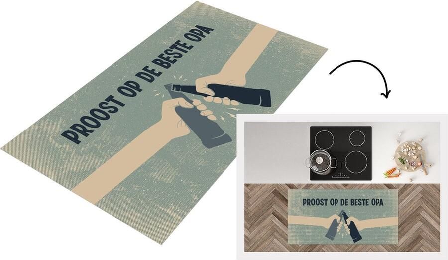 KitchenYeah Keukenloper Loper keuken Vaderdag geschenk Opa Illustratie Proost op de beste opa Quote Spreuken 120x60 cm Keukenloper vinyl