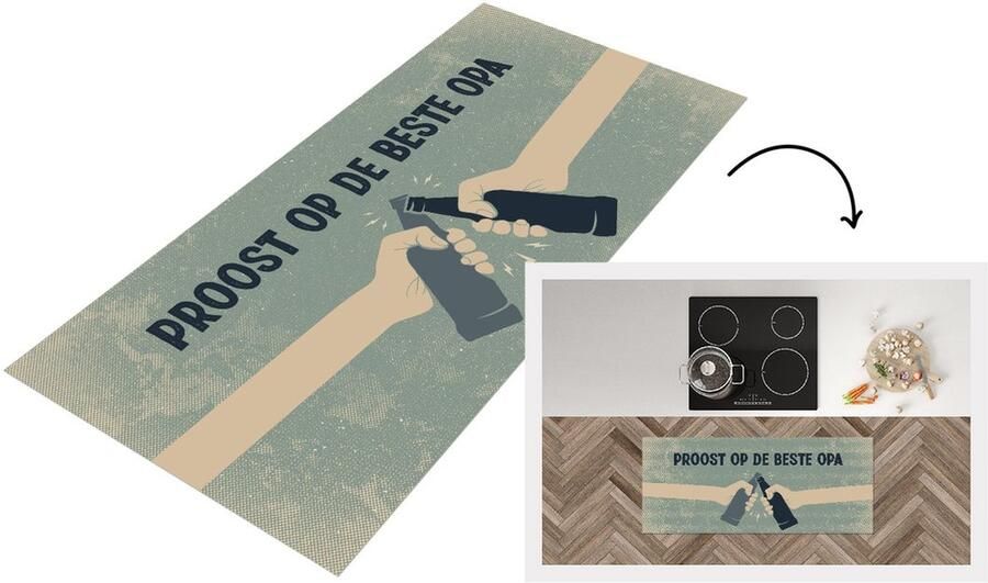 KitchenYeah Keukenloper Loper keuken Vaderdag geschenk Opa Illustratie Proost op de beste opa Quote Spreuken 120x50 cm Keukenloper vinyl
