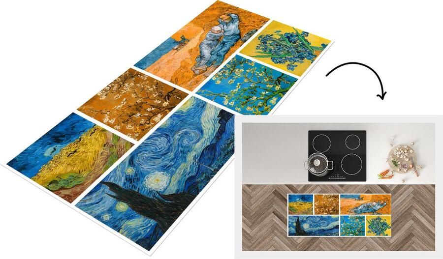 KitchenYeah Keukenloper Loper keuken Van Gogh Collage Sterrennacht 120x50 cm Keukenloper vinyl