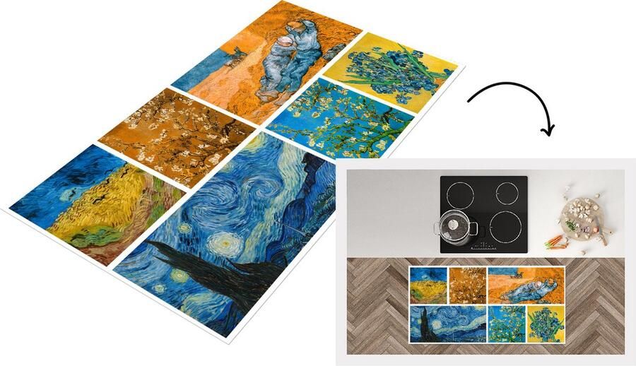 KitchenYeah Keukenloper Loper keuken Van Gogh Collage Sterrennacht 120x60 cm Keukenloper vinyl
