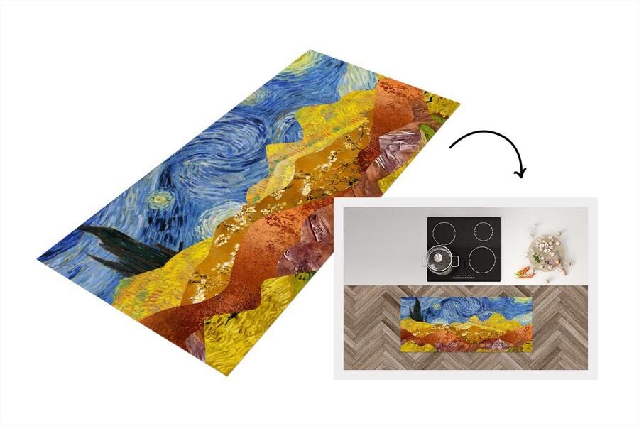 KitchenYeah Keukenloper Loper keuken Van Gogh Kunst Collage 120x50 cm Keukenloper vinyl