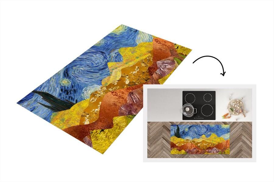 KitchenYeah Keukenloper Loper keuken Van Gogh Kunst Collage 120x60 cm Keukenloper vinyl