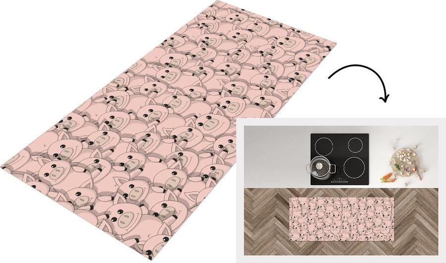 KitchenYeah Keukenloper Loper keuken Varkens Dieren Roze Patroon 120x50 cm Keukenloper vinyl