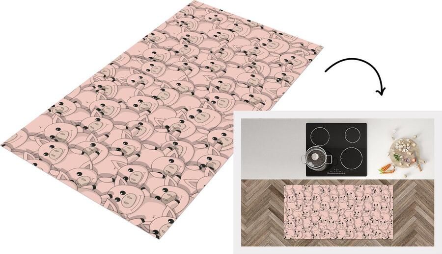 KitchenYeah Keukenloper Loper keuken Varkens Dieren Roze Patroon 120x60 cm Keukenloper vinyl
