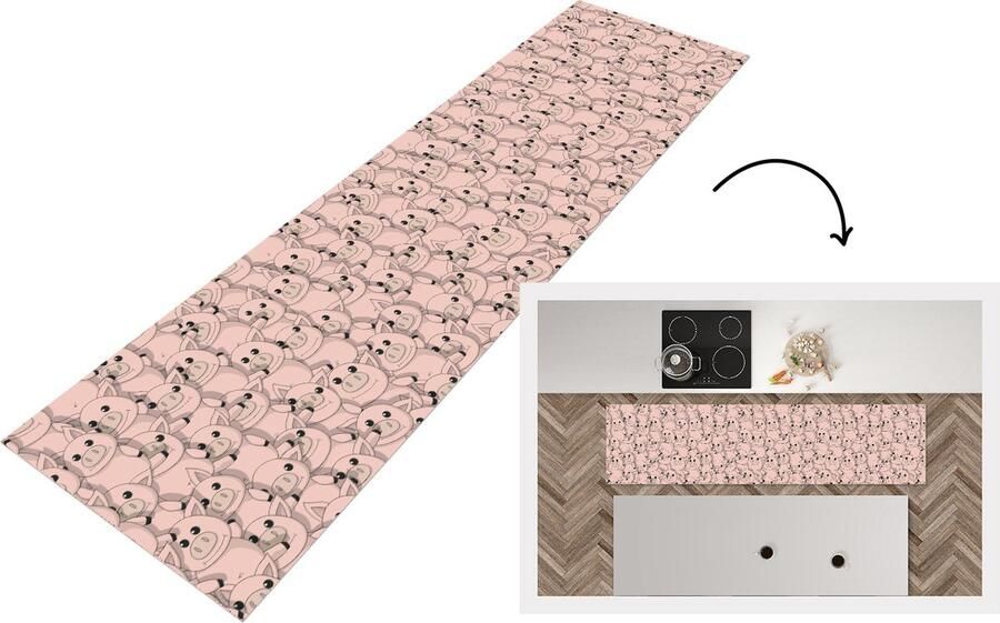 KitchenYeah Keukenloper Loper keuken Varkens Dieren Roze Patroon 240x60 cm Keukenloper vinyl