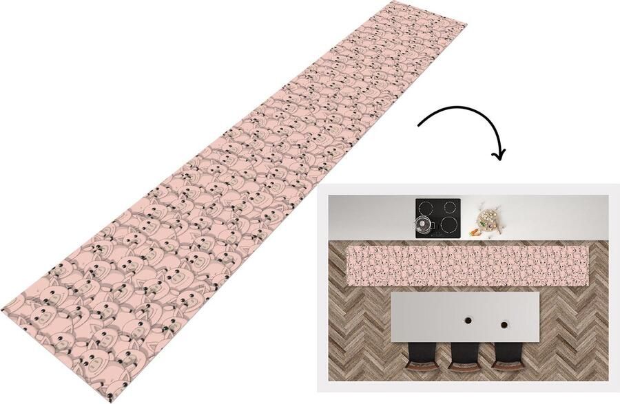 KitchenYeah Keukenloper Loper keuken Varkens Dieren Roze Patroon 300x50 cm Keukenloper vinyl