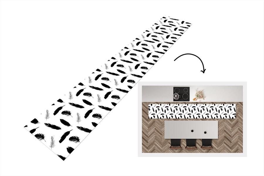 KitchenYeah Keukenloper Keukenmat Veren Zwart Wit Patroon 360x60 cm Keuken vloerkleed