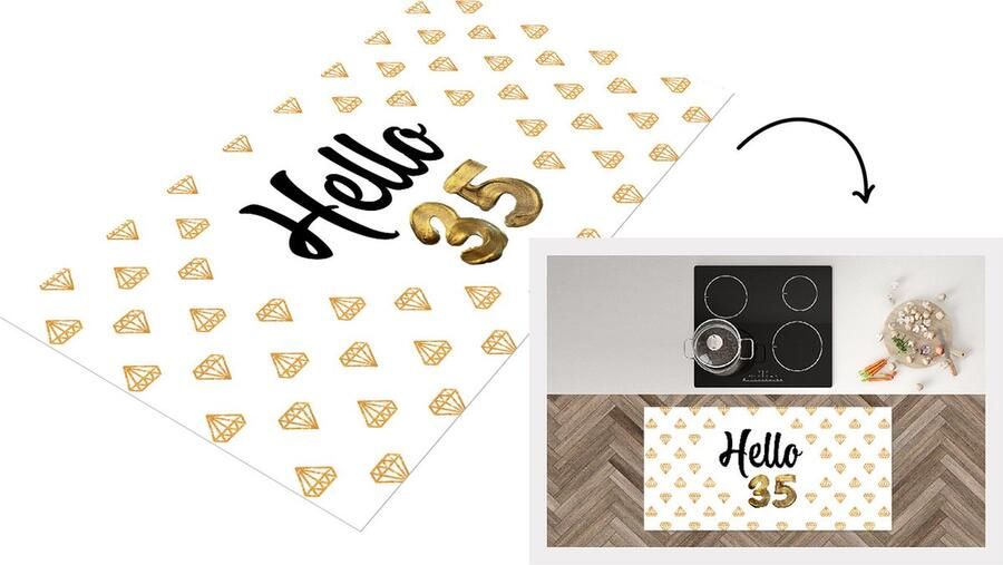 KitchenYeah Keukenloper Loper keuken Verjaardag 35 jaar Goud 120x60 cm Keukenloper vinyl