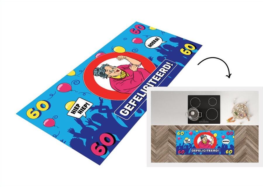 KitchenYeah Keukenloper Loper keuken Verjaardag 60 Jaar Vrouw 120x50 cm Keukenloper vinyl