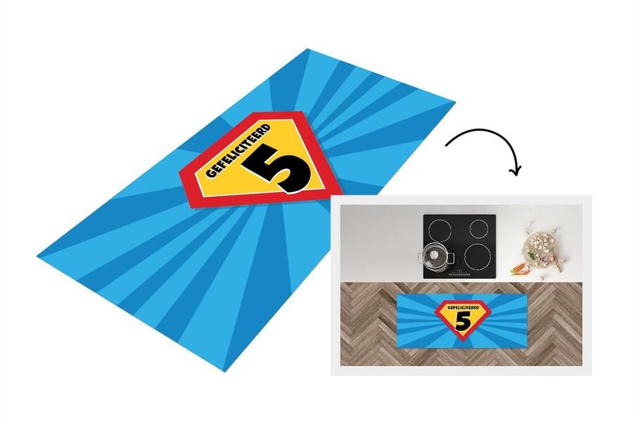 KitchenYeah Keukenloper Loper keuken Verjaardag Jaar Superheld Blauw 120x50 cm Keukenloper vinyl