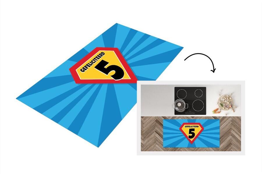 KitchenYeah Keukenloper Loper keuken Verjaardag Jaar Superheld Blauw 120x60 cm Keukenloper vinyl