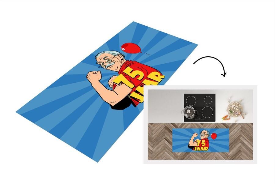KitchenYeah Keukenloper Loper keuken Verjaardag Jubileum 75 Jaar 120x50 cm Keukenloper vinyl