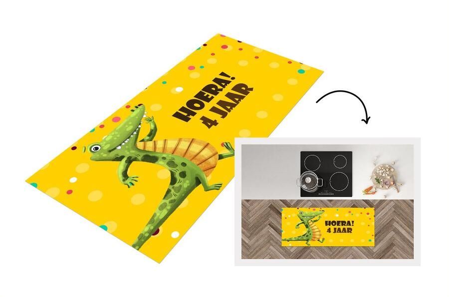 KitchenYeah Keukenloper Loper keuken Verjaardag Kind Jaar Dinosaurus 120x50 cm Keukenloper vinyl
