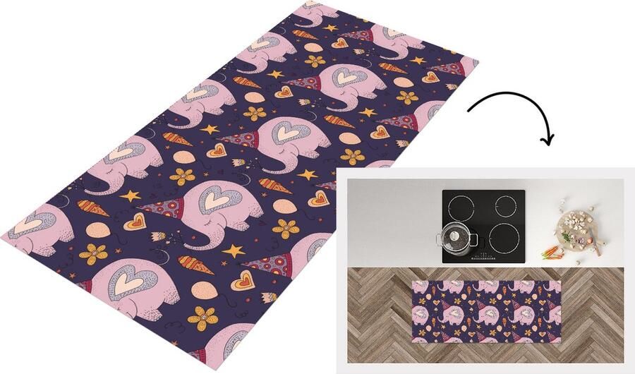 KitchenYeah Keukenloper Loper keuken Verjaardag Olifant Bloemen Patronen 120x50 cm Keukenloper vinyl