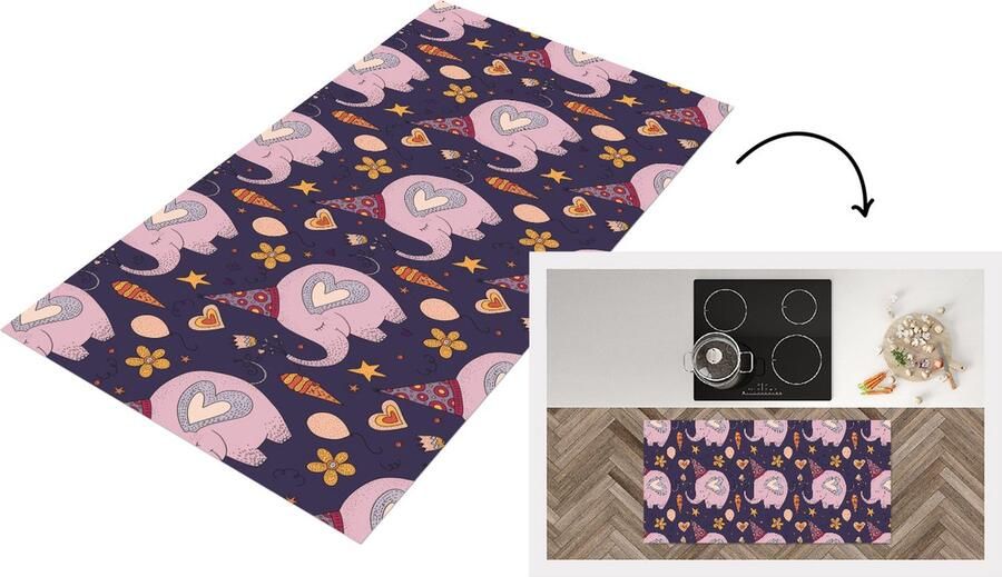 KitchenYeah Keukenloper Loper keuken Verjaardag Olifant Bloemen Patronen 120x60 cm Keukenloper vinyl