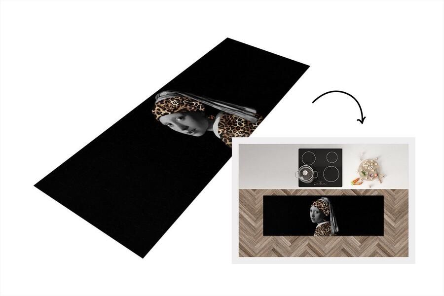KitchenYeah Keukenloper Loper keuken Vermeer Meisje met de parel Panter 180x60 cm Keukenloper vinyl