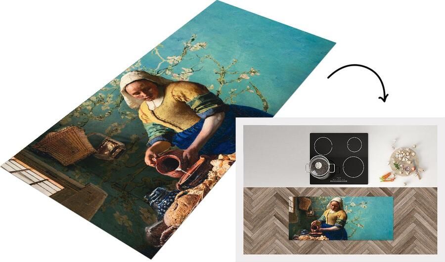 KitchenYeah Keukenloper Loper keuken Vermeer Van Gogh Melkmeisje Amandelbloesem 120x50 cm Keukenloper vinyl