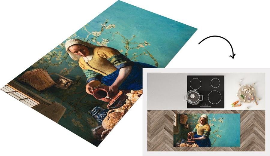 KitchenYeah Keukenloper Loper keuken Vermeer Van Gogh Melkmeisje Amandelbloesem 120x60 cm Keukenloper vinyl