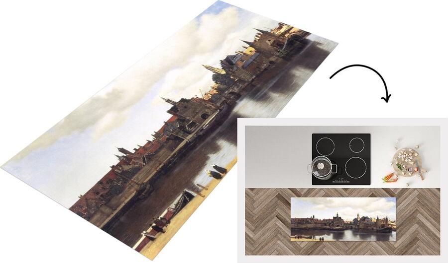 KitchenYeah Keukenloper Loper keuken View of Delft Johannes Vermeer 120x50 cm Keukenloper vinyl
