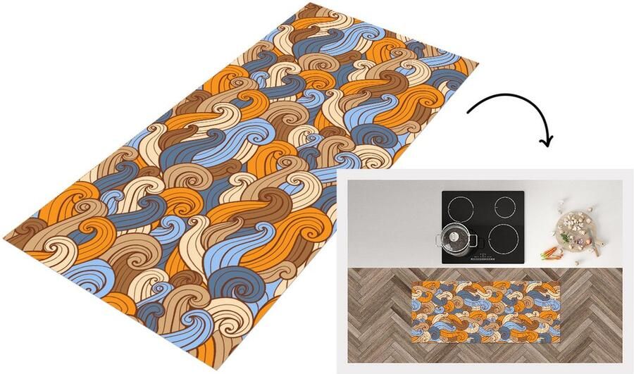 KitchenYeah Keukenloper Loper keuken Vintage Japans Patronen 120x50 cm Keukenloper vinyl