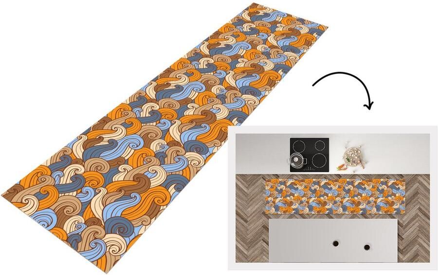 KitchenYeah Keukenloper Loper keuken Vintage Japans Patronen 200x50 cm Keukenloper vinyl