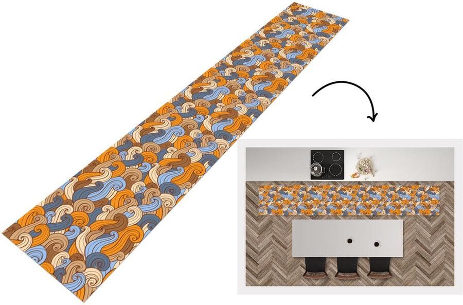 KitchenYeah Keukenloper Keukenmat Vintage Japans Patronen 360x60 cm Keuken vloerkleed