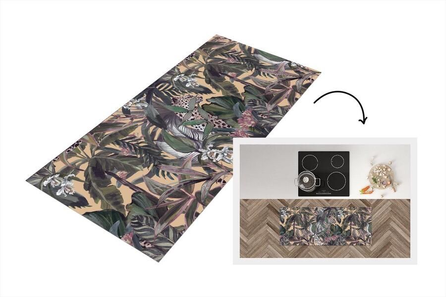 KitchenYeah Keukenloper Loper keuken Vintage Jungle Bladeren Panter Patronen 120x50 cm Keukenloper vinyl