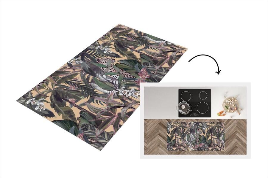 KitchenYeah Keukenloper Loper keuken Vintage Jungle Bladeren Panter Patronen 120x60 cm Keukenloper vinyl