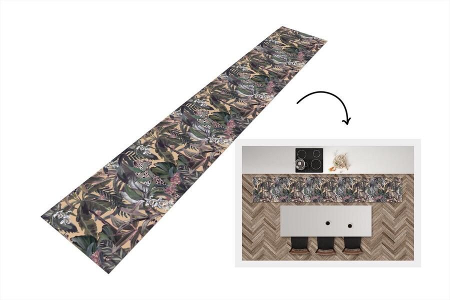 KitchenYeah Keukenloper Keukenmat Vintage Jungle Bladeren Panter Patronen 360x60 cm Keuken vloerkleed