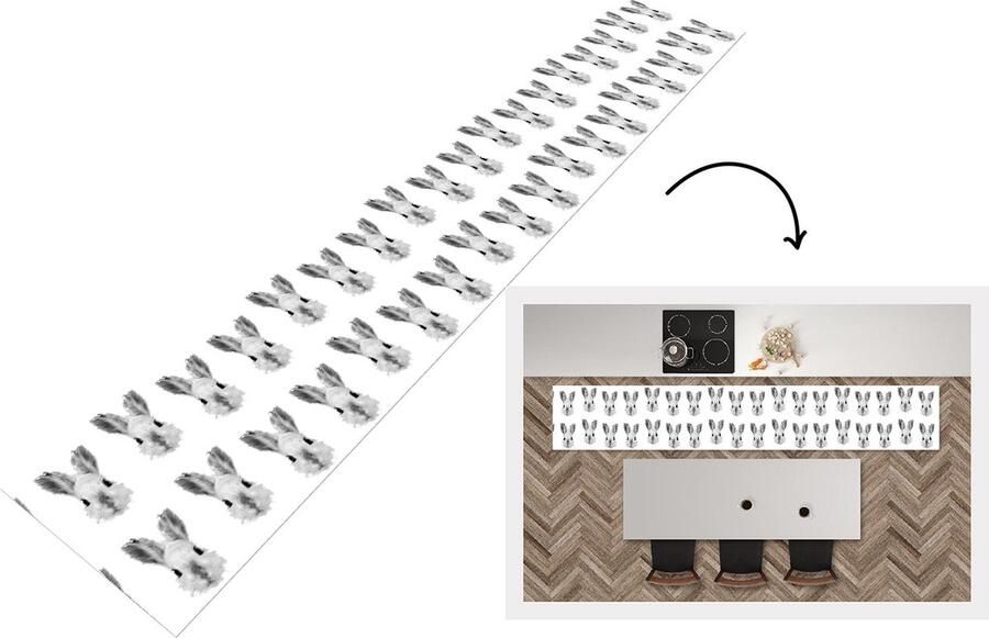 KitchenYeah Keukenloper Keukenmat Vintage Konijnen Patronen 360x60 cm Keuken vloerkleed