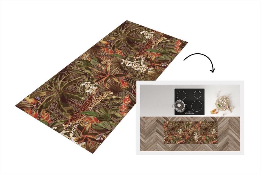 KitchenYeah Keukenloper Loper keuken Vintage Natuur Jungle Patronen 120x50 cm Keukenloper vinyl