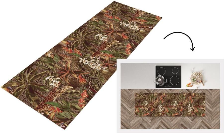 KitchenYeah Keukenloper Loper keuken Vintage Natuur Jungle Patronen 180x60 cm Keukenloper vinyl