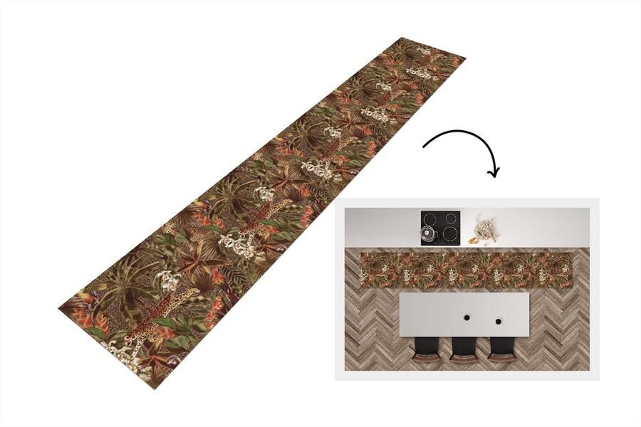 KitchenYeah Keukenloper Keukenmat Vintage Natuur Jungle Patronen 360x60 cm Keuken vloerkleed