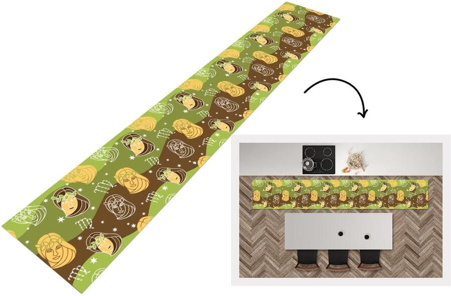 KitchenYeah Keukenloper Keukenmat Virgo Zodiac Patroon 360x60 cm Keuken vloerkleed